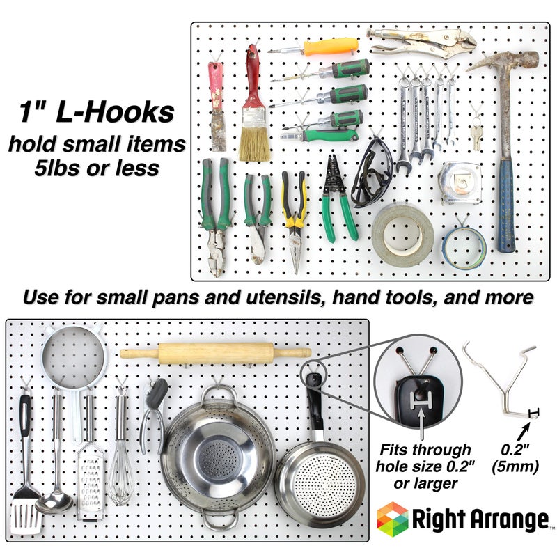 Right Arrange Stainless Steel Pegboard Hooks 50-Pack 1" + 2â€ L Hook - Will Not Fall Out, Fits Any Peg Board - Organize Tools, Accessories, Workbench, Garage Storage, Kitchen, Crafts, Jewelry, Retail - Image 3